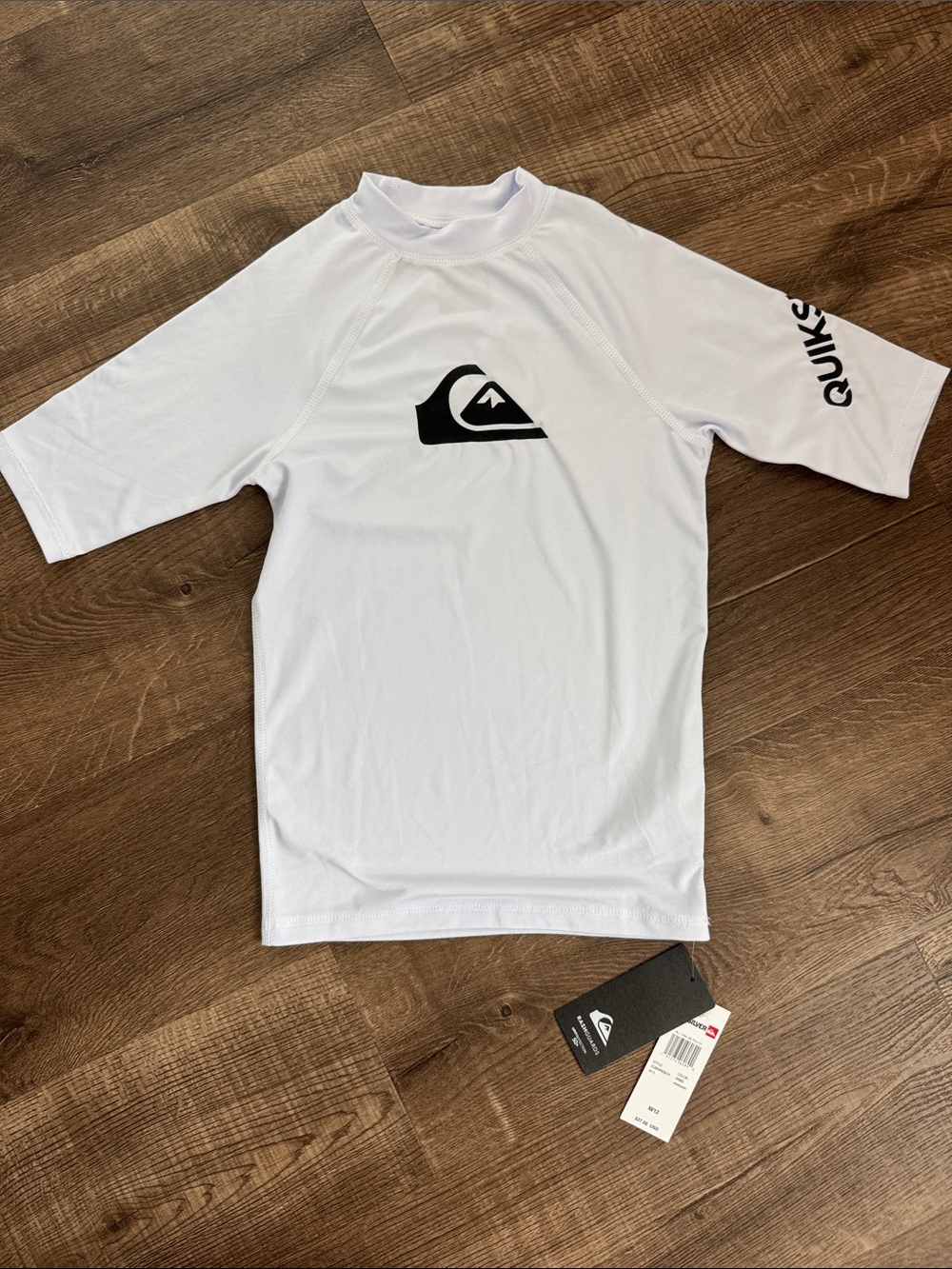 Quiksilver White Short-Sleeve Swim Rash Guard with Black Logo NWT sz 12